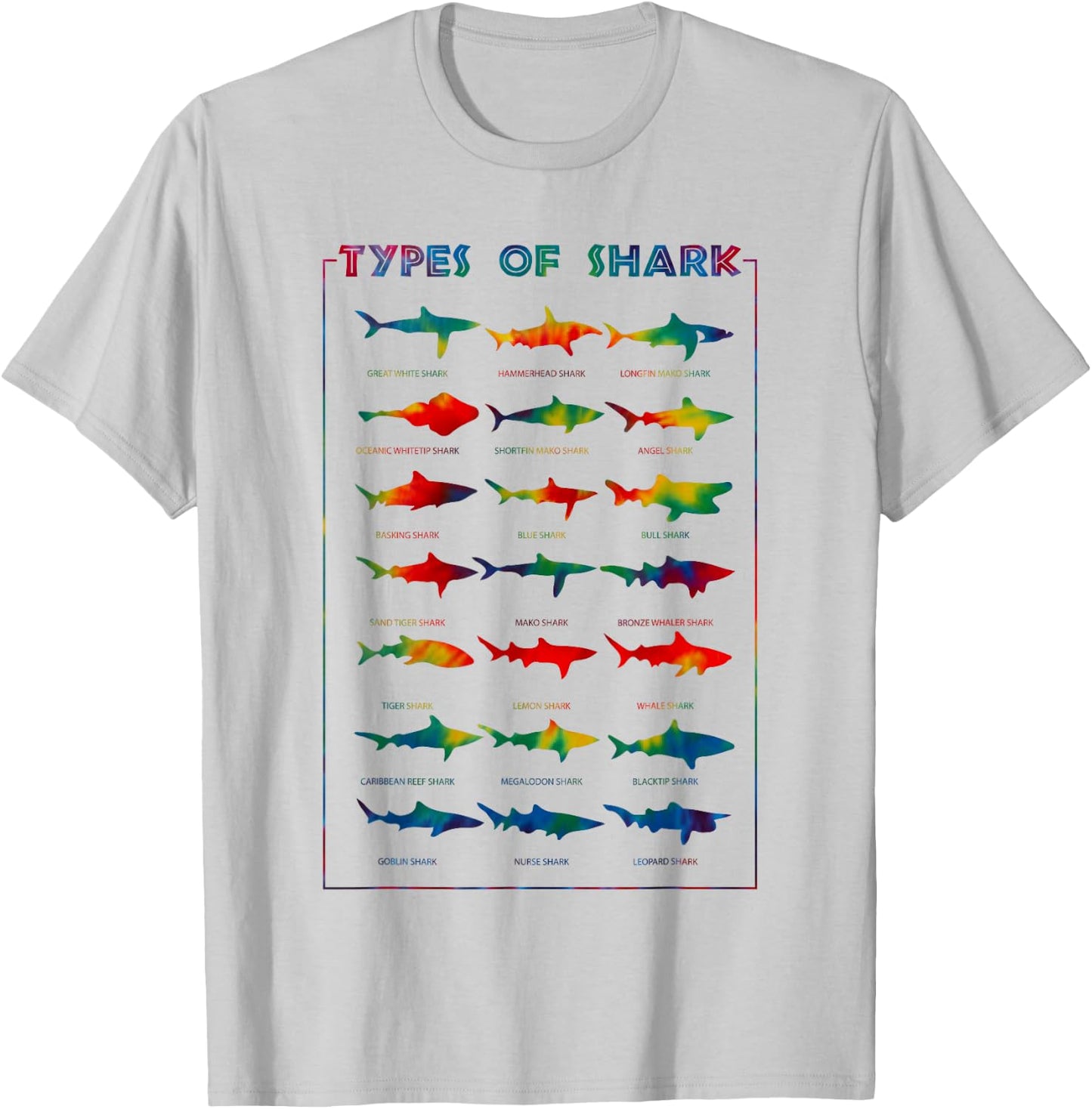 21 Types of Shark | Tie Dye Marine Biology s Gift T-Shirt - T-Shirt | Ash