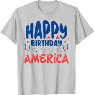 July 4th Independence Day Celebration Happy Birthday America T-Shirt - T-Shirt | Ash