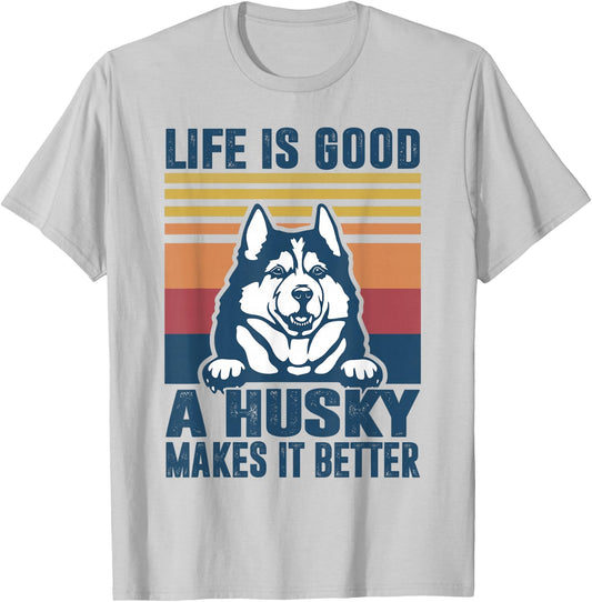Siberian Husky Gifts Men Husky Dog Dad Dog Mom T-Shirt - T-Shirt | Ash