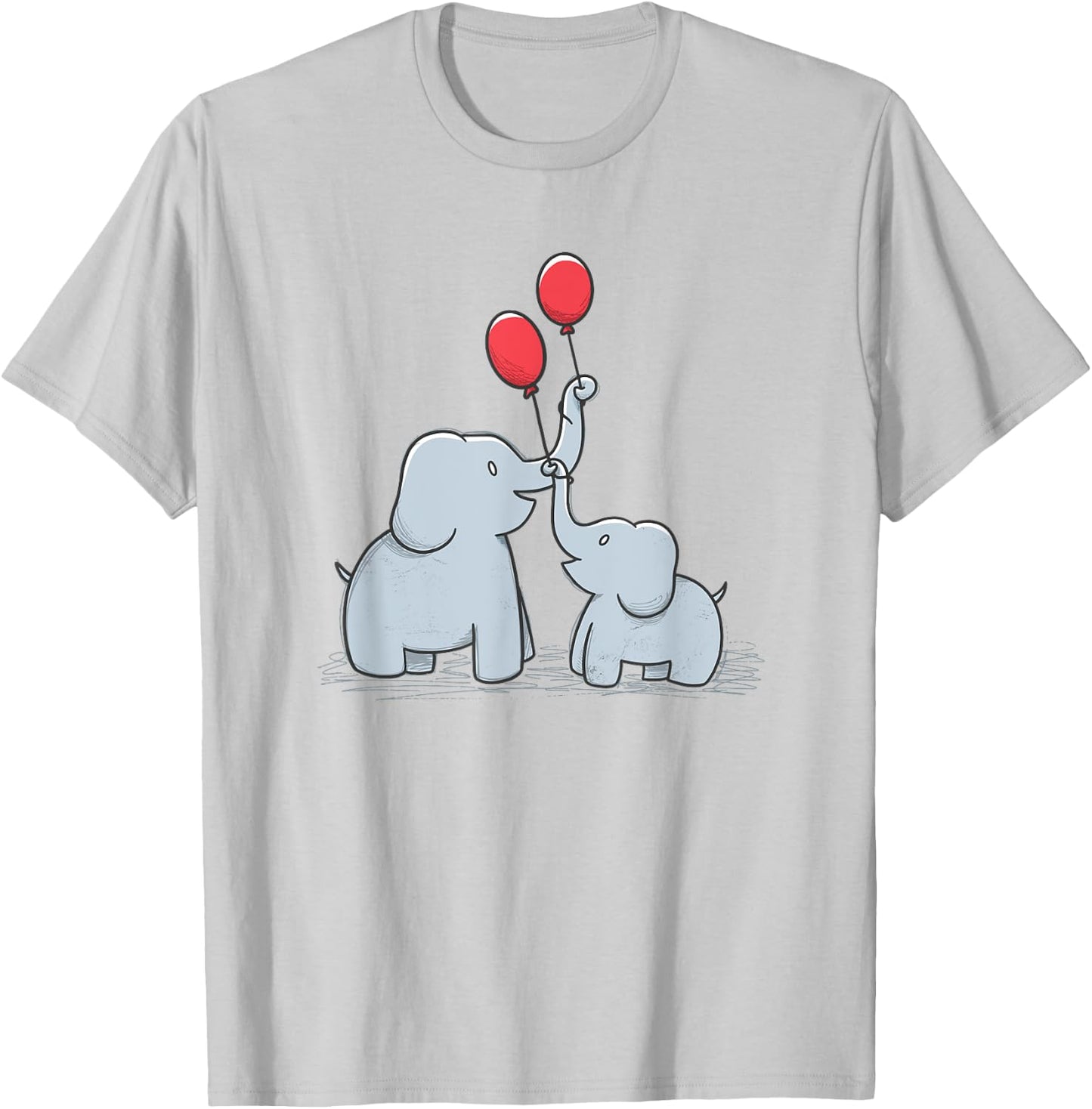 Elephant Happy Family Doodle Balloons Wildlife Cute T-Shirt - T-Shirt | Ash