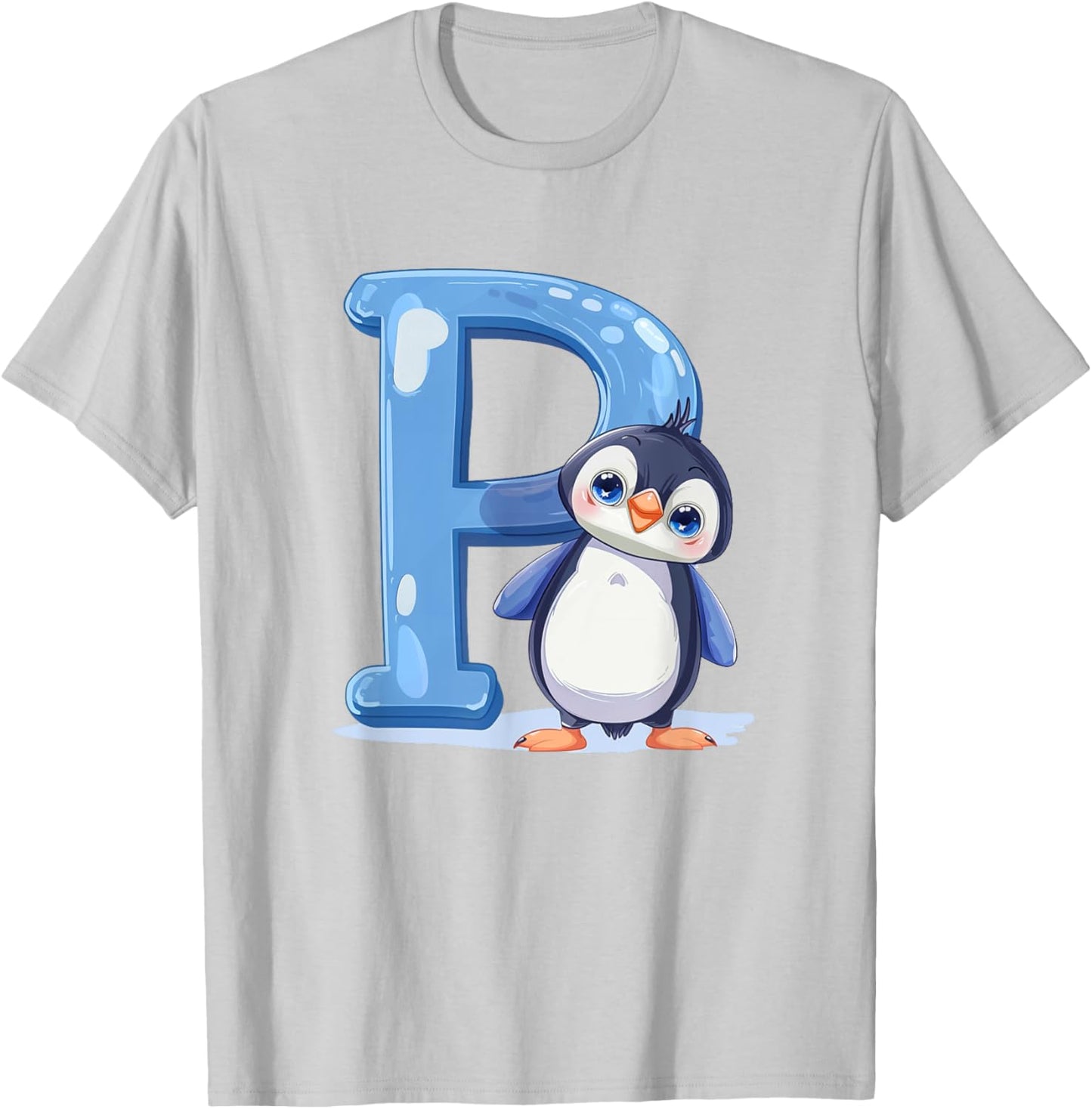 Penguin Lover Gift with Letter P Design; Animal Alphabet T-Shirt - T-Shirt | Ash