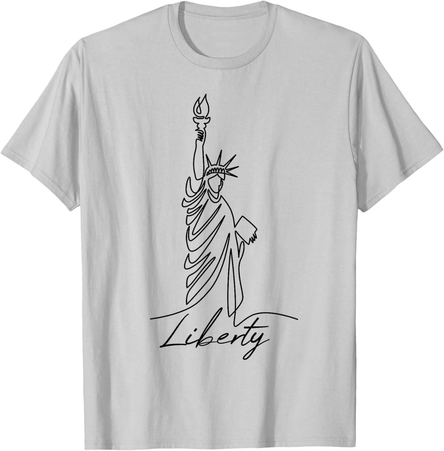 Statue of Liberty Hand Drawn One Line New Art Drawing York T-Shirt - T-Shirt | Ash