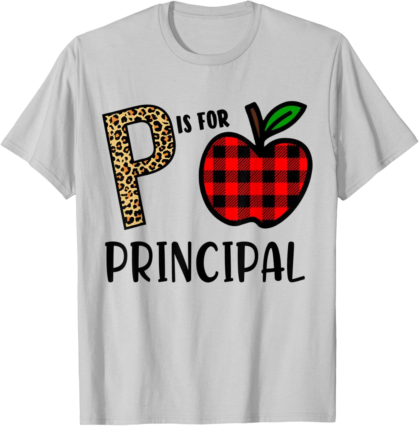 P is for Principal Leopard Buffalo Plaid T-Shirt - T-Shirt | Ash