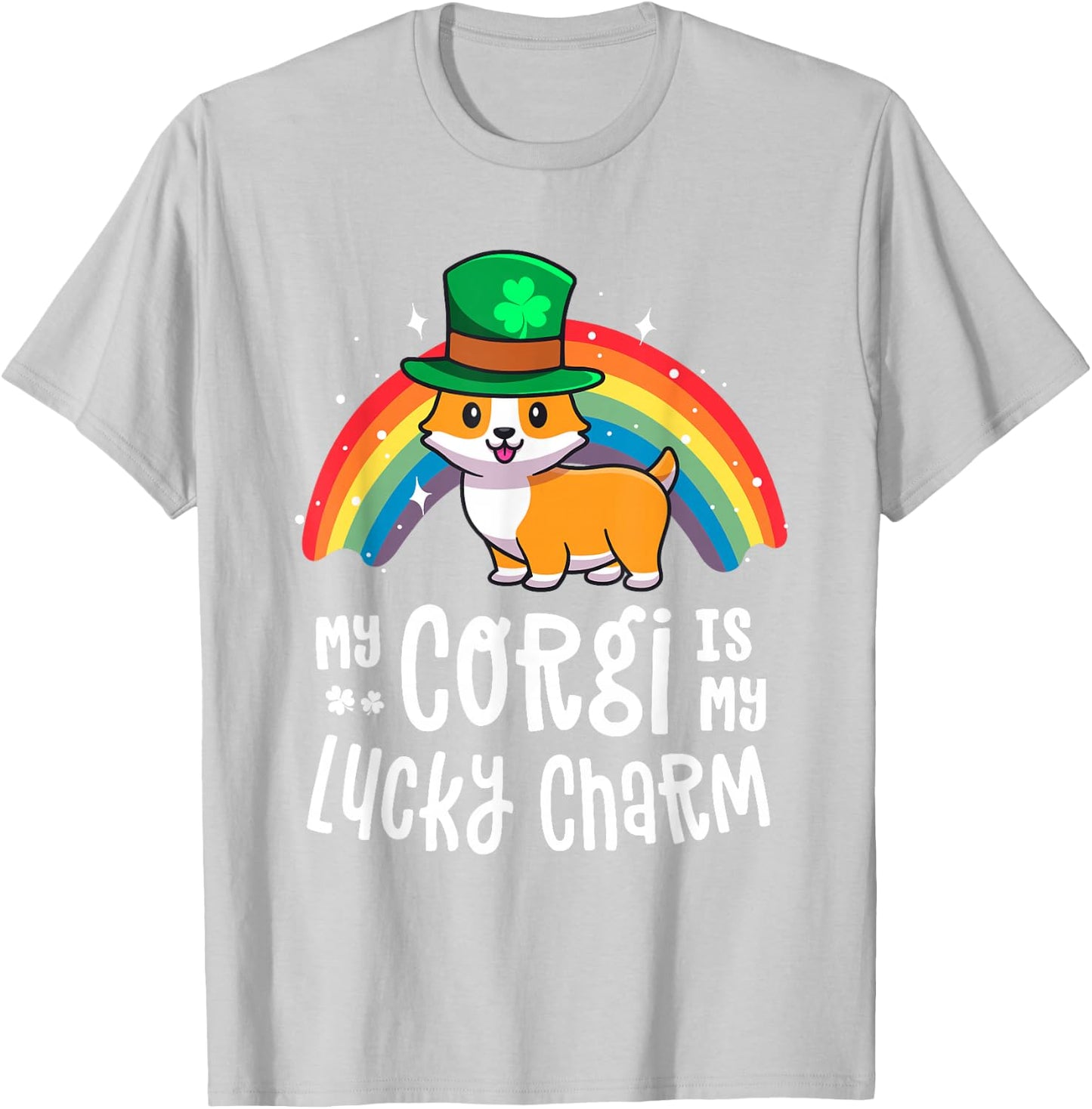 Corgi Lucky Charm Dog St Patricks Day Shirt Gift T-Shirt - T-Shirt | Ash