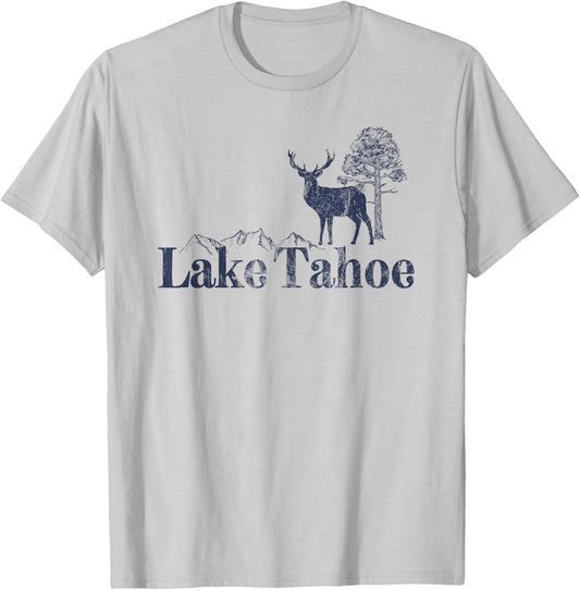 Lake Tahoe Shirt Vintage Retro Style Mountain Camping Hiking T-Shirt - T-Shirt | Ash