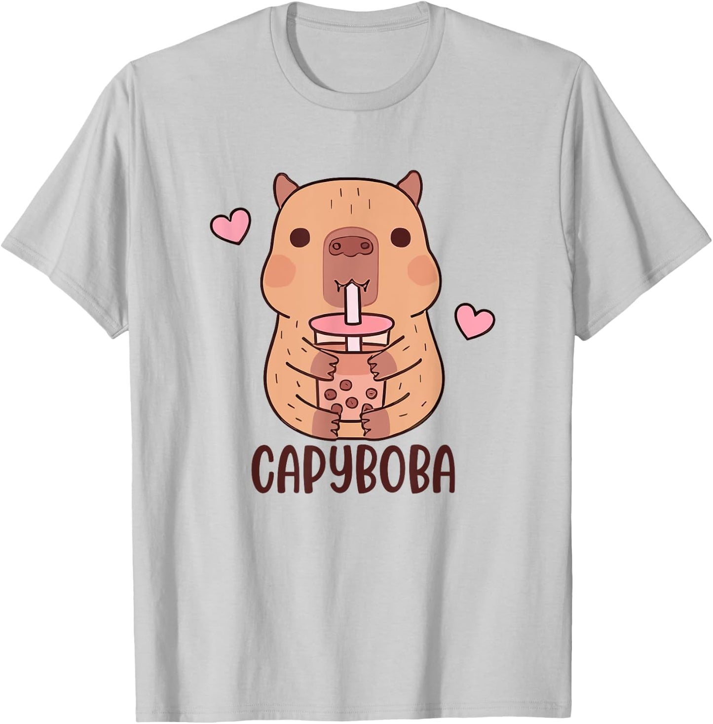 Funny Capybara, Capyboba Boba Milk Tea, Lovely Animal T-Shirt - T-Shirt | Ash