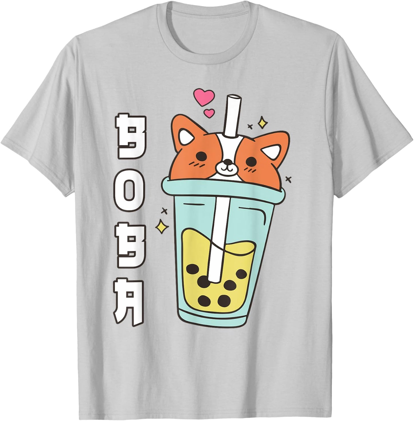 Cute Corgi Boba Tea Kid Girl Dog Mom Lover Gift Kawaii Anime T-Shirt - T-Shirt | Ash