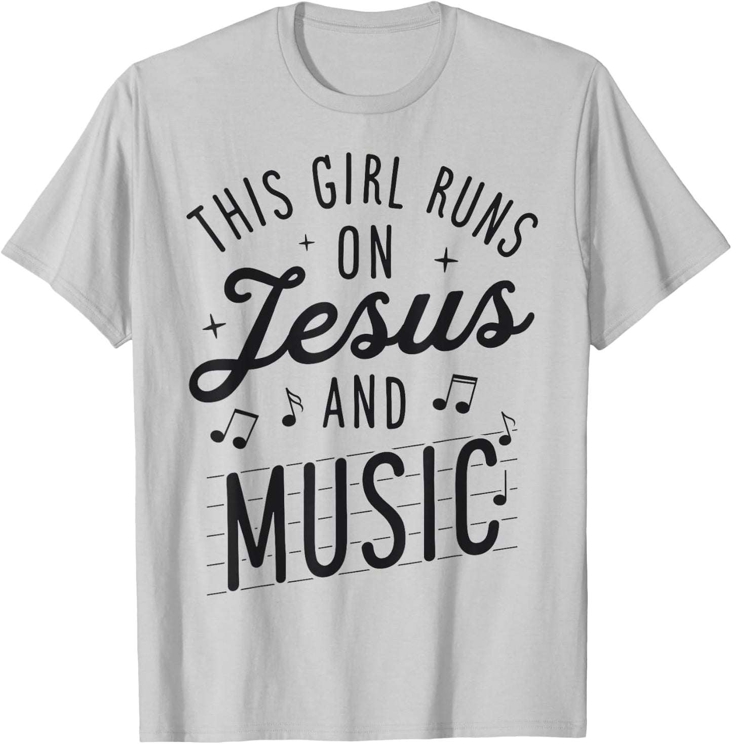 This Girl Runs On Jesus And Music Lover Christian Women Gift T-Shirt - T-Shirt | Ash