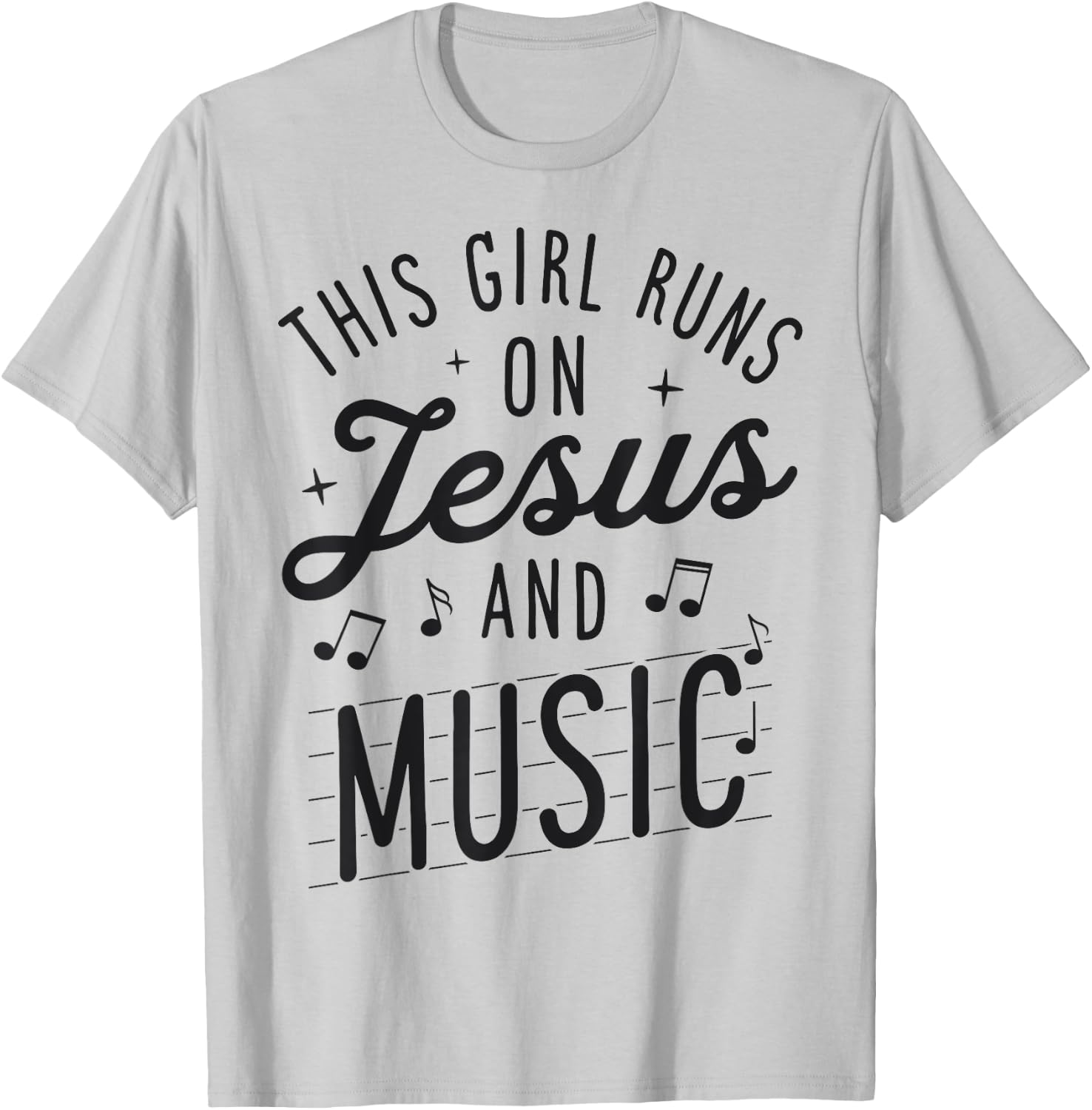 This Girl Runs On Jesus And Music Lover Christian Women Gift T-Shirt - T-Shirt | Ash