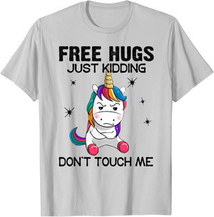 Free hugs just kidding don't touch me unicorn T-Shirt - T-Shirt | Ash