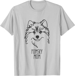 Line Art Best Dog Mom Women - Pomsky T-Shirt - T-Shirt | Ash