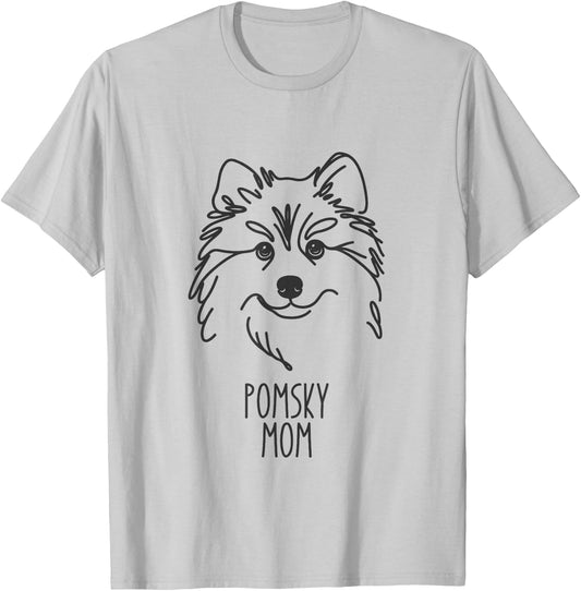 Line Art Best Dog Mom Women - Pomsky T-Shirt - T-Shirt | Ash