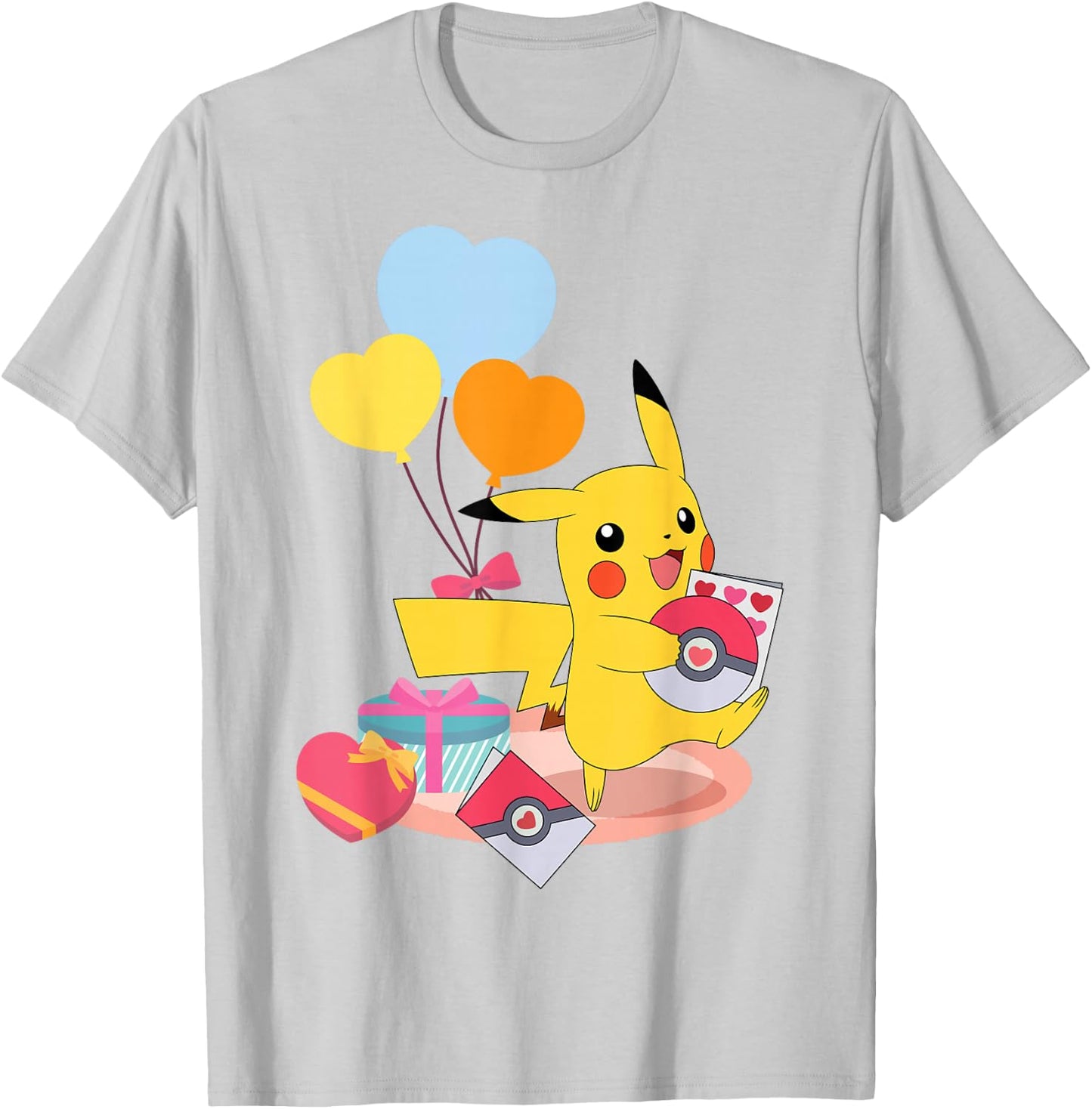 Pokémon - Pikachu Valentine's Day Hearts Pokeball Cards T-Shirt - T-Shirt | Ash