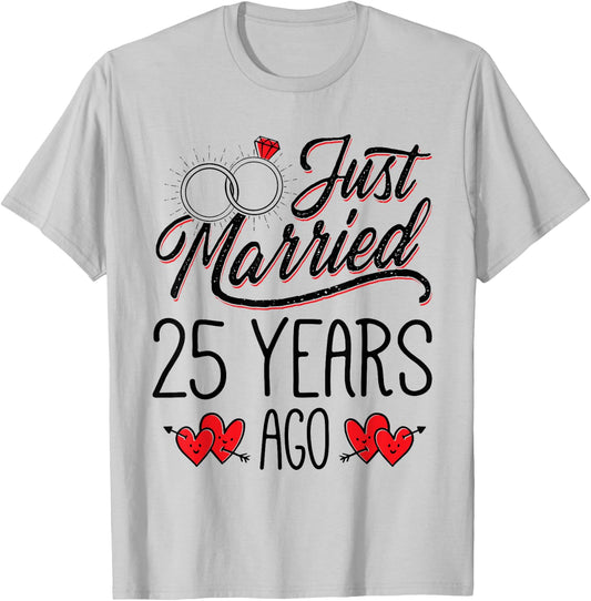 Just Married 25 Years Ago Funny Couple 25th Anniversary T-Shirt - T-Shirt | Ash