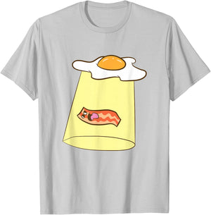 Egg And Bacon UFO Alien Bacon And Eggs Breakfast T-Shirt - T-Shirt | Ash