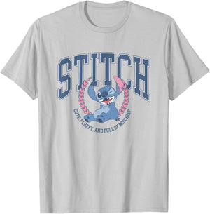 Disney Lilo & Stitch Cute Fluffy & Full Of Mischief Logo T-Shirt - T-Shirt | Ash