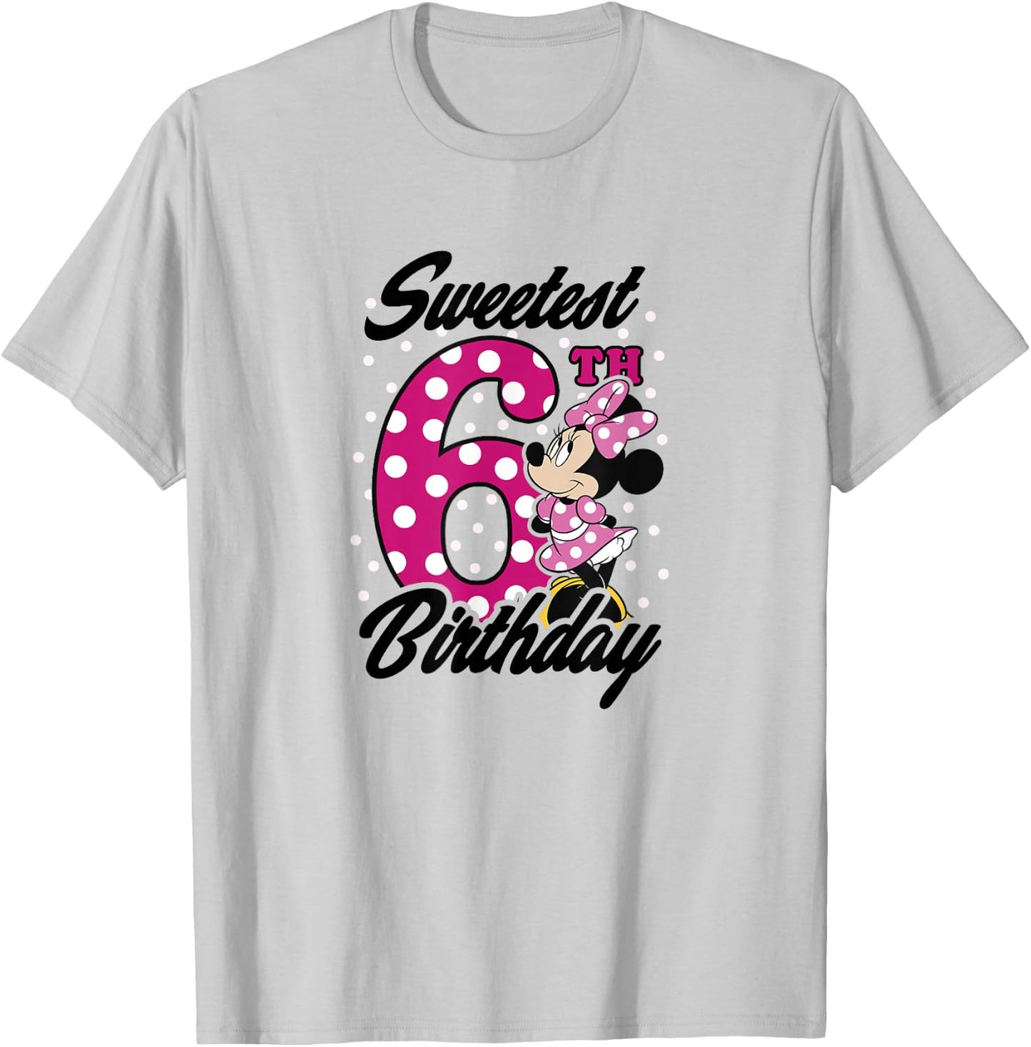 Disney Minnie Mouse Pink Polka Dot Sweetest 6th Birthday Small T-Shirt - T-Shirt | Ash
