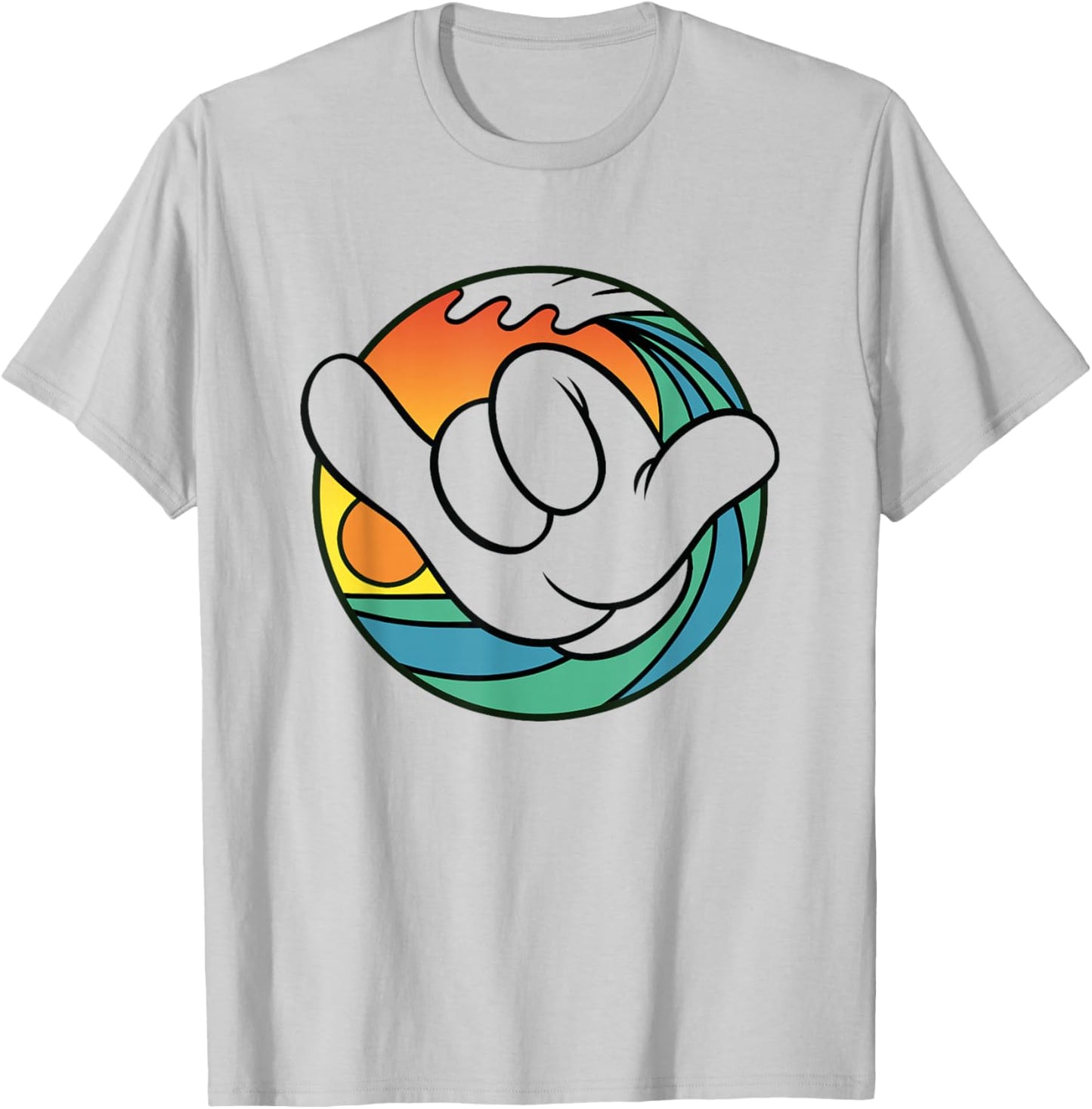 Disney Mickey And Friends Hand Shaka Sign Sunset Surf T-Shirt - T-Shirt | Ash