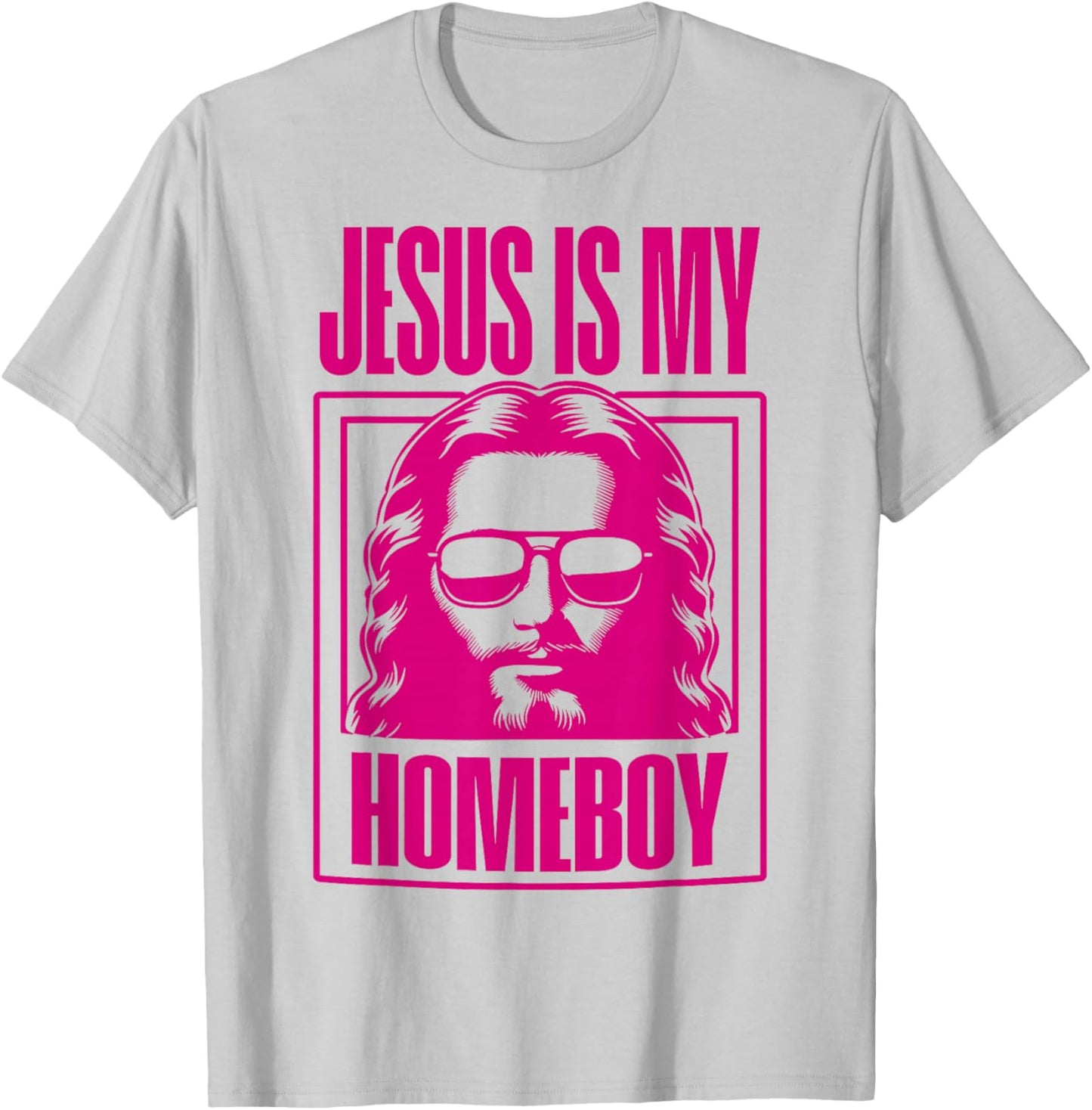 Cool Christian Faith Apparel Jesus Is My Homeboy -Adult Christian Theme Blue Small Modern Printed Round Neck Short Sleeve T-Shirt - T-Shirt | Ash