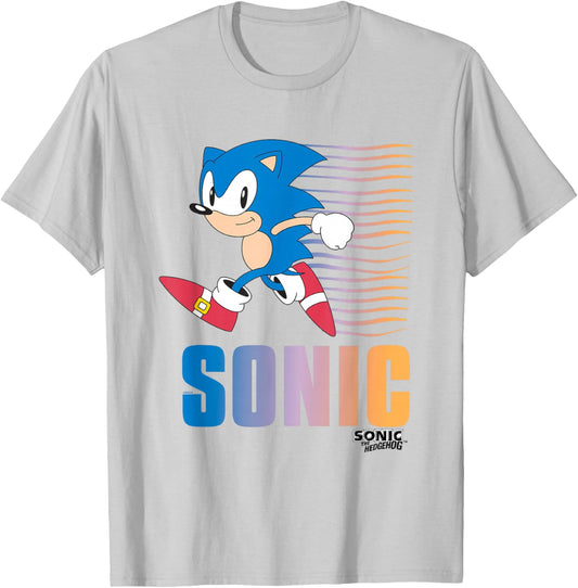 Sonic The Hedgehog Colorful Dash Run Vintage Shot T-Shirt - T-Shirt | Ash