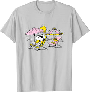 Peanuts - Snoopy & Woodstock Beach T-Shirt - T-Shirt | Ash