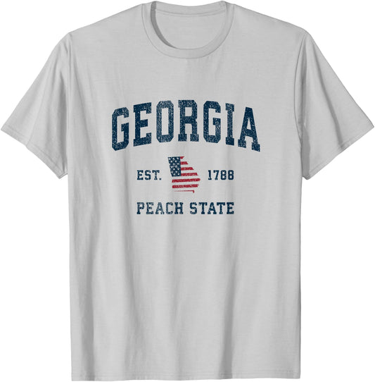 Georgia Vintage American Flag USA Sports Design T-Shirt - T-Shirt | Ash