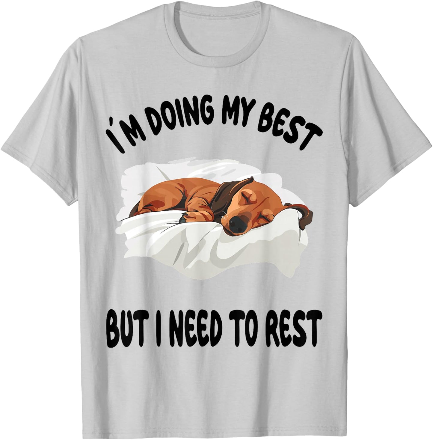 Dachshund Doxie Dog Pajamas Nightgown Sleeping Napping T-Shirt - T-Shirt | Ash
