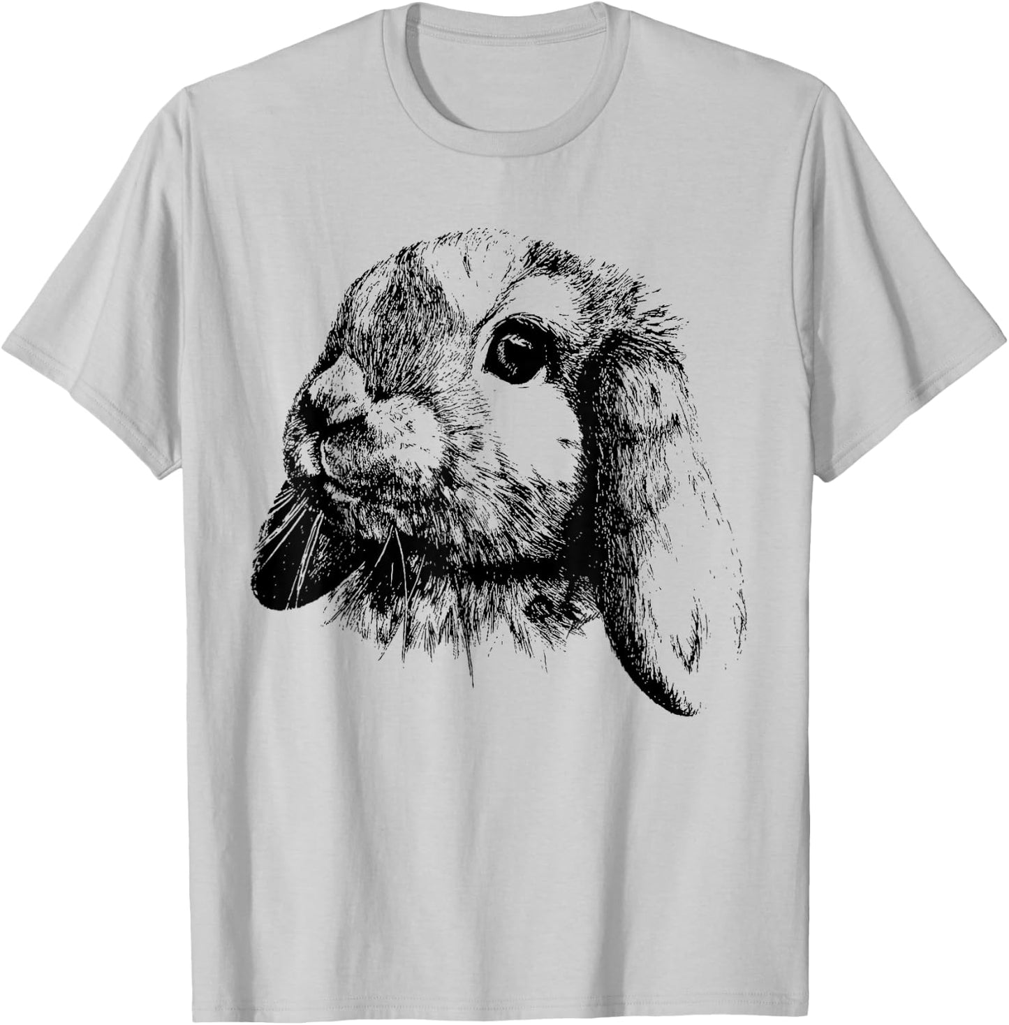 Rabbit Bunny Realistic Drawing , Graphic Lop Eared Bunny T-Shirt - T-Shirt | Ash