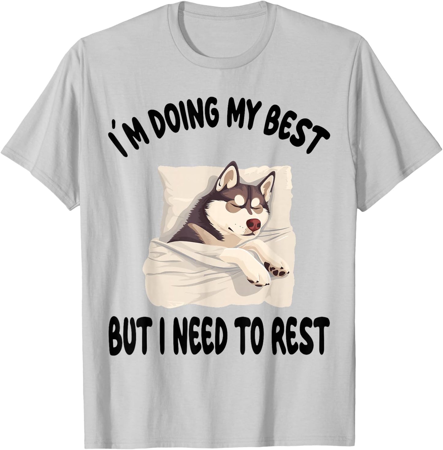 Siberian Husky Dog Pajamas Nightgown Sleeping Napping Men Women Girls Kids T-Shirt - T-Shirt | Ash