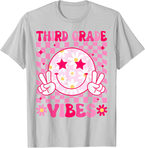 Third Grade Vibes Back To School 3rd Grade Teacher Students T-Shirt - T-Shirt | Ash