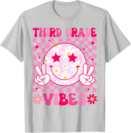 Third Grade Vibes Back To School 3rd Grade Teacher Students T-Shirt - T-Shirt | Ash