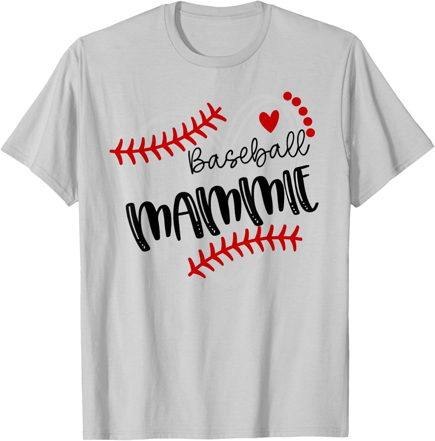 Personalized Baseball Heart Cute Mammie Women Baseball T-Shirt - T-Shirt | Ash