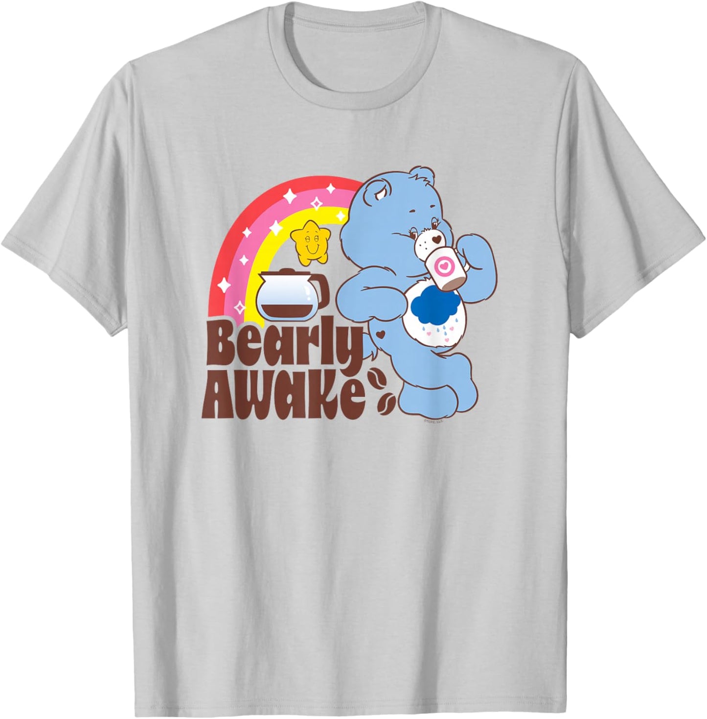 Care Bears Grumpy Bear Bearly Awake Coffee Fan Cartoon T-Shirt - T-Shirt | Ash