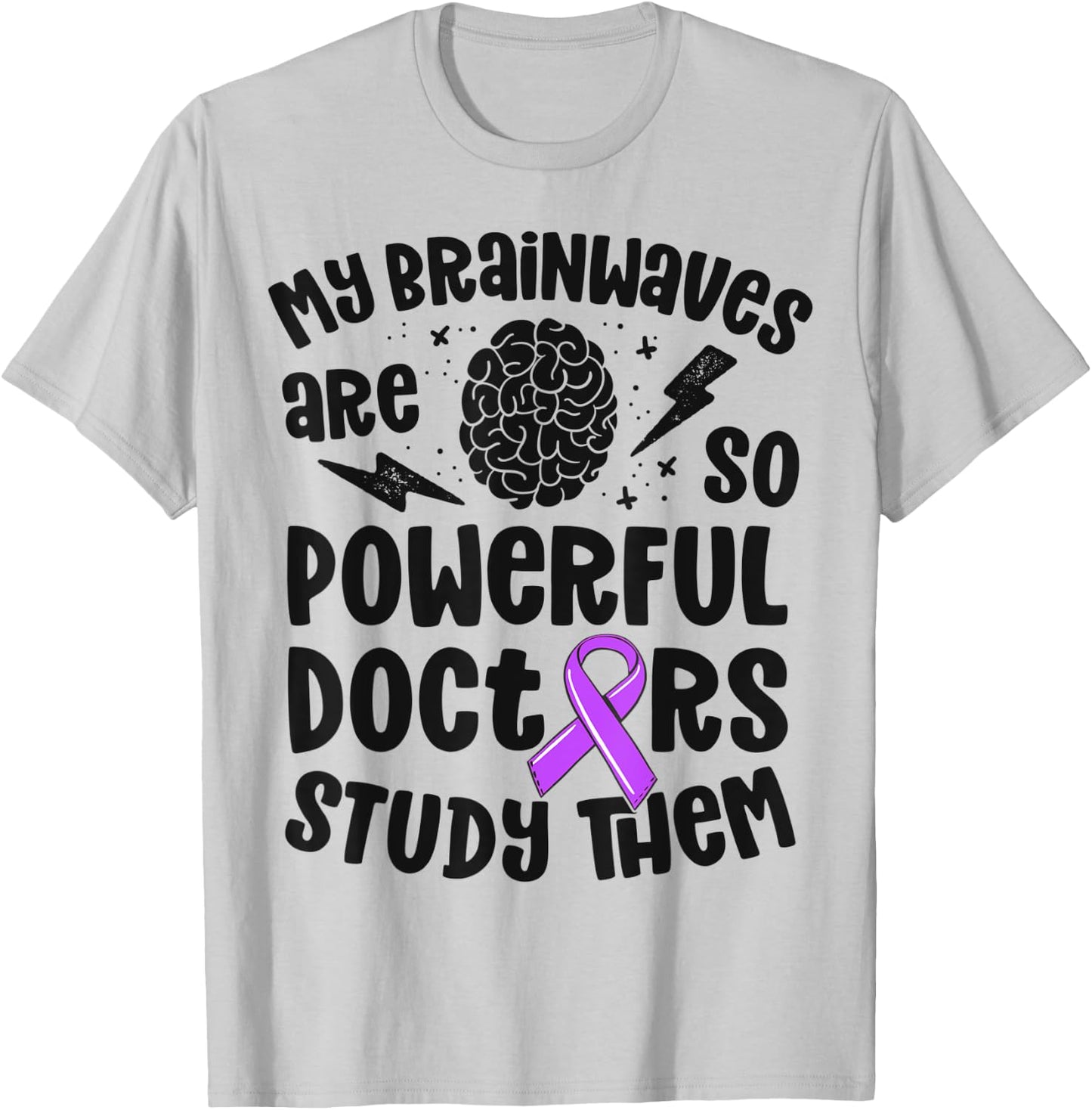Kids Epilepsy Awareness Shirt Powerful Brainwaves Purple T-Shirt - T-Shirt | Ash