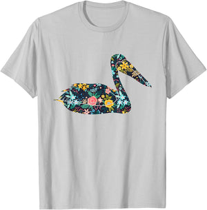 Floral Pelican Silhouette Girls Graphic T-Shirt - T-Shirt | Ash