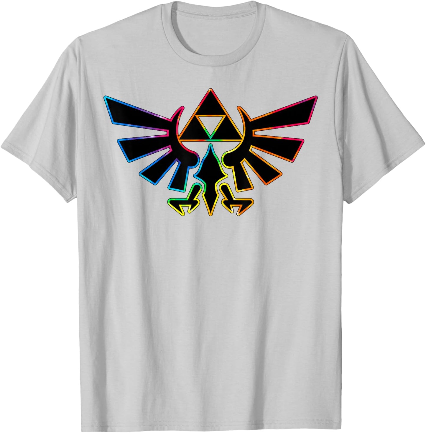 The Legend of Zelda Rainbow Neon Outline Hyrule Symbol T-Shirt - T-Shirt | Ash