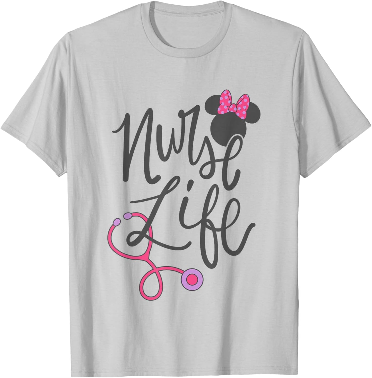 Disney Minnie Mouse Nurse Life Big Chest Text Logo T-Shirt - T-Shirt | Ash