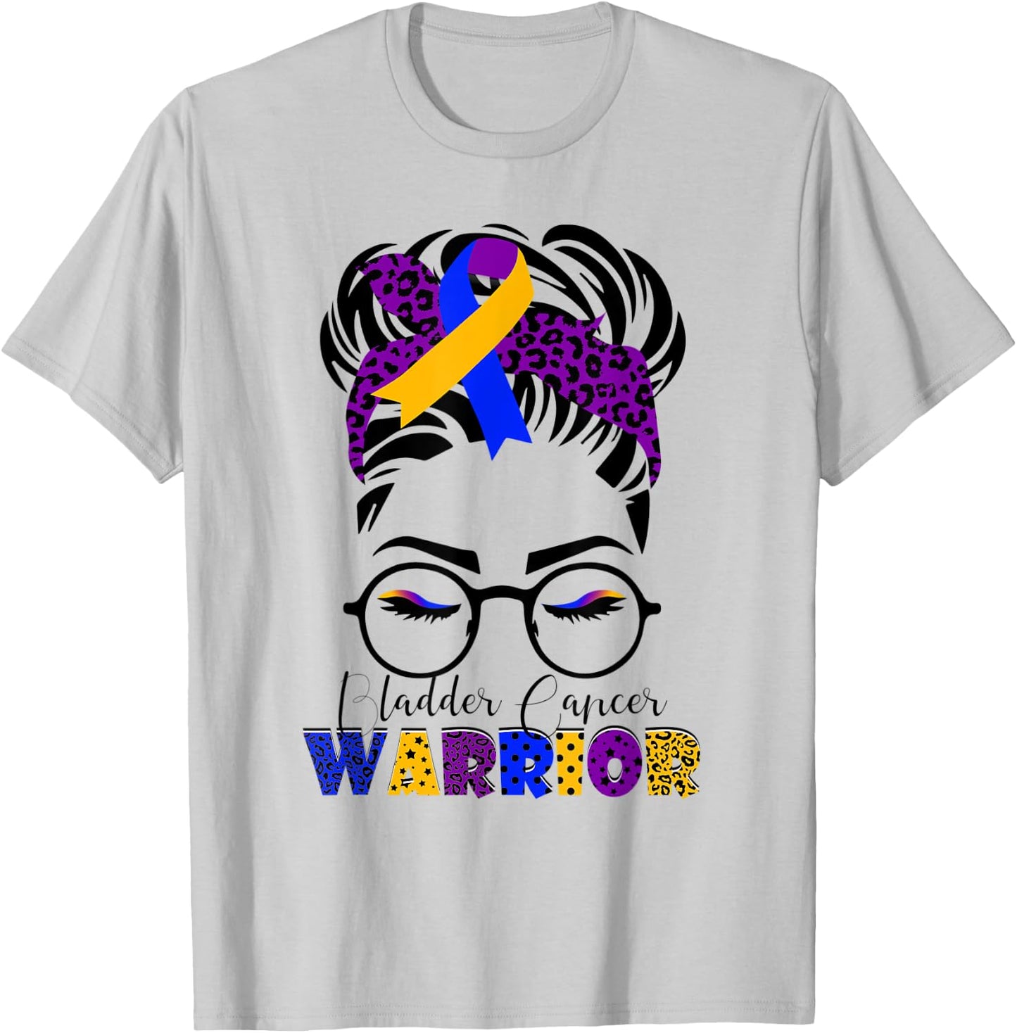 Messy Bun Leopard Bandana Bladder Cancer Warrior Mothers Day T-Shirt - T-Shirt | Ash