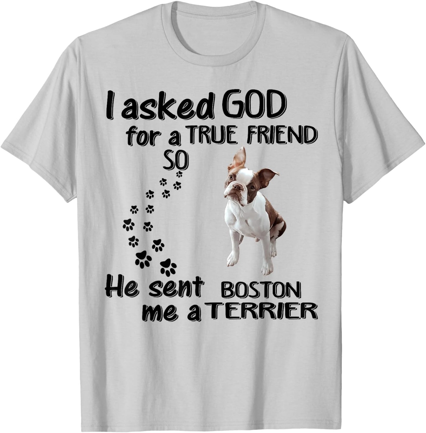 I Asked God For True Friend So He Sent Boston Terrier T-Shirt - T-Shirt | Ash