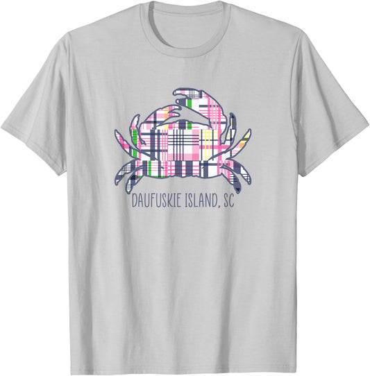Daufuskie Island South Carolina Vacation Madras Plaid Crab T-Shirt - T-Shirt | Ash