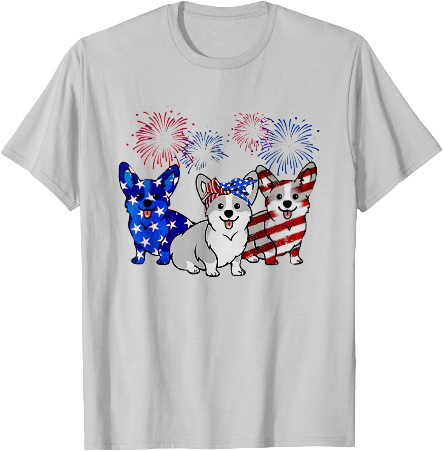 Corgi American Flag Firework Independence Day T-Shirt - T-Shirt | Ash