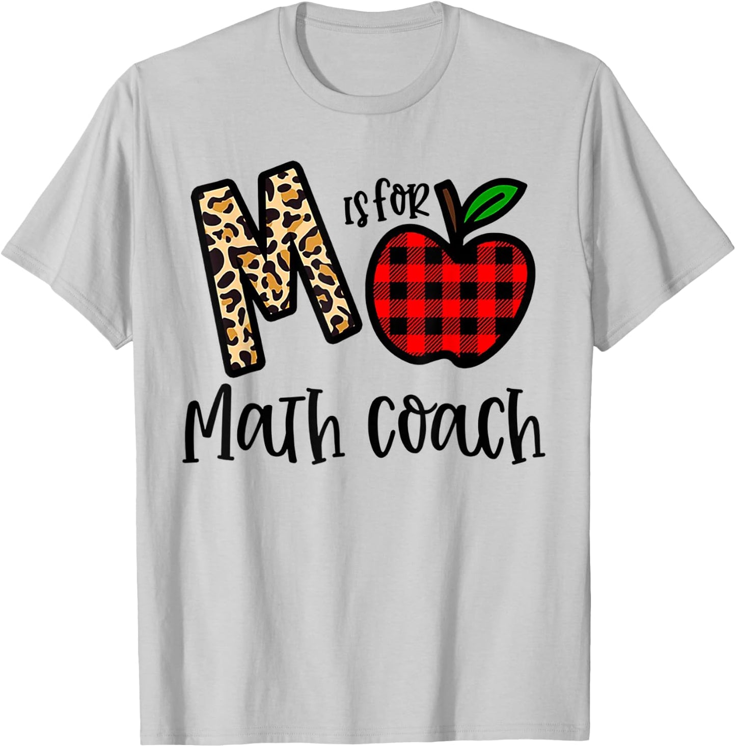 M Is For Math Coach Leopard Apple Red Plain T-Shirt - T-Shirt | Ash