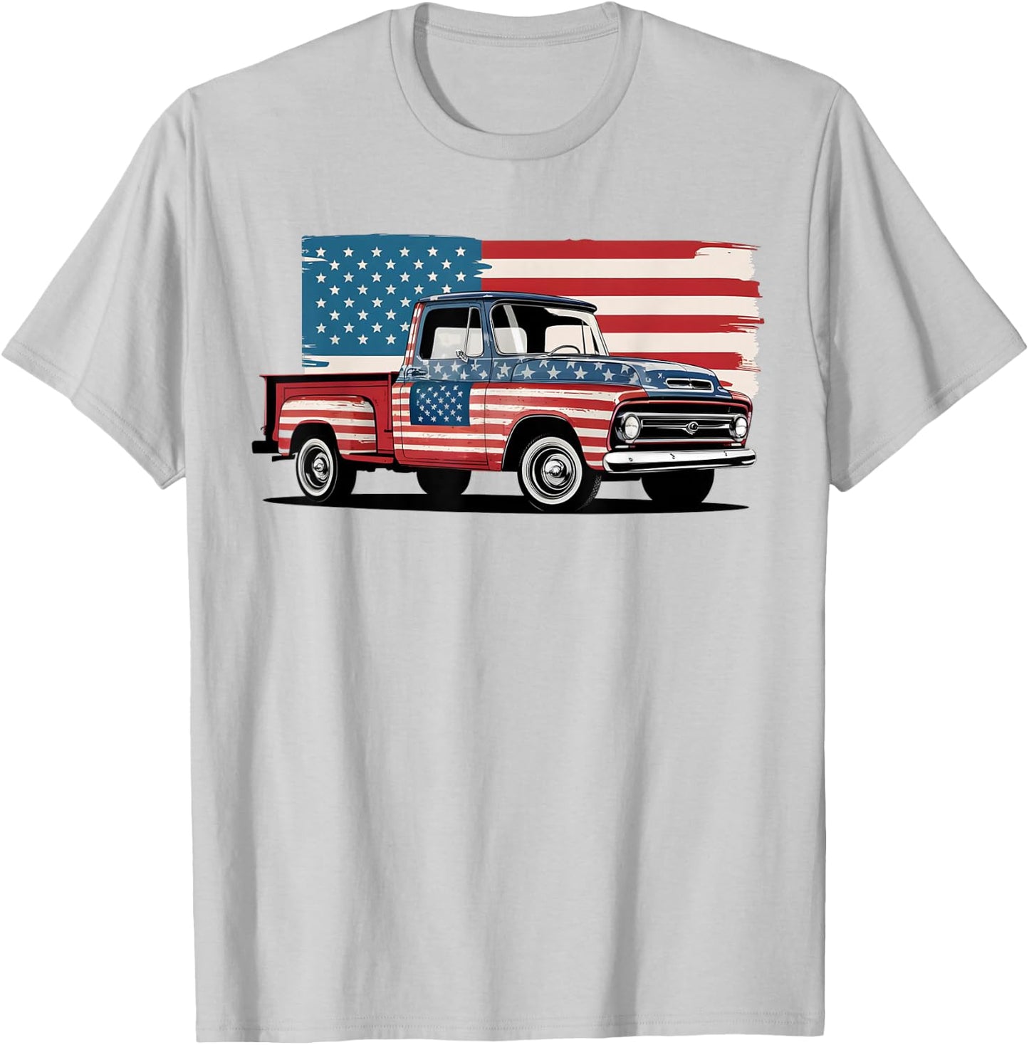 Classic Old Pickup Truck American Flag 4th of July Patriotic T-Shirt - T-Shirt | Ash