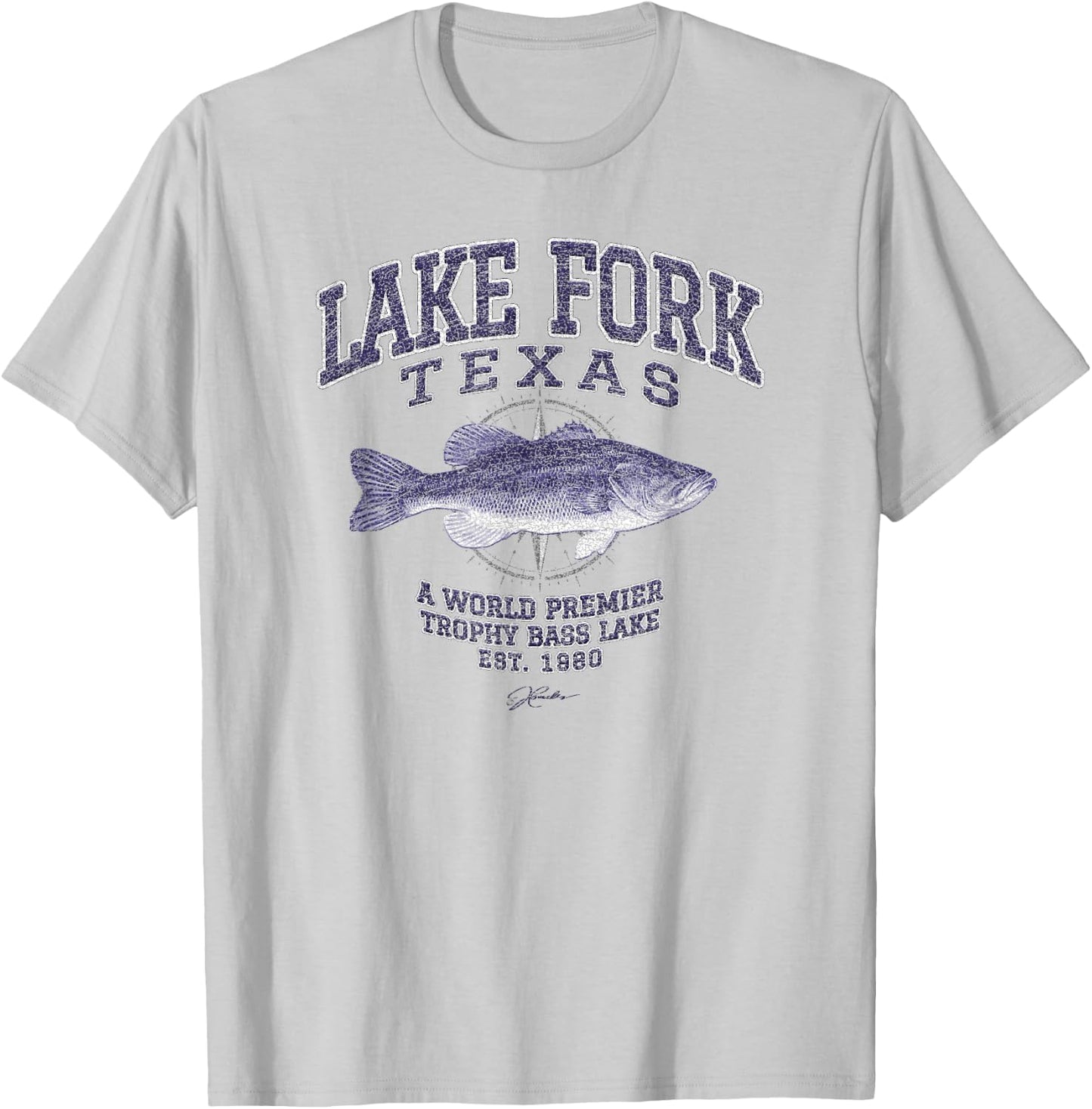 JCombs: Lake Fork, TX, with Largemouth Bass T-Shirt - T-Shirt | Ash