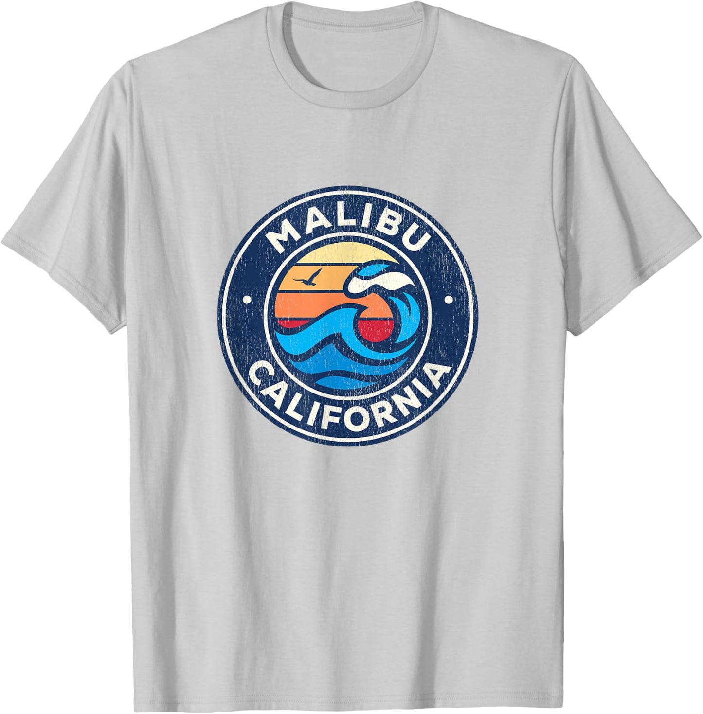 Malibu California CA Vintage Nautical Waves Design T-Shirt - T-Shirt | Ash