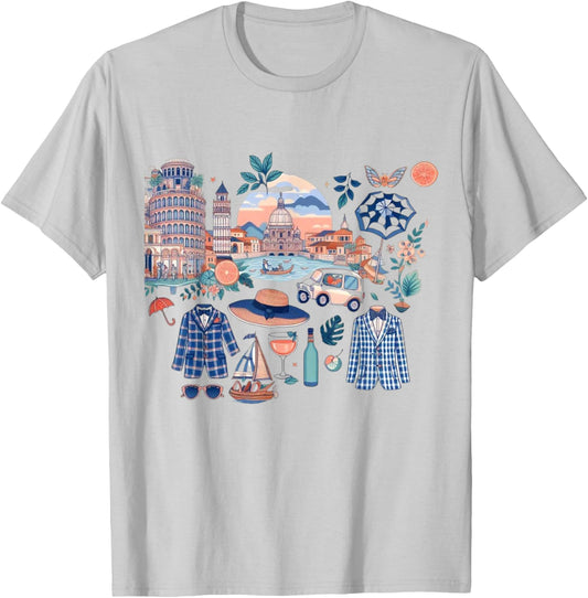 Aesthetic Italian European Summer Preppy Collage Men Women Kids T-Shirt - T-Shirt | Ash