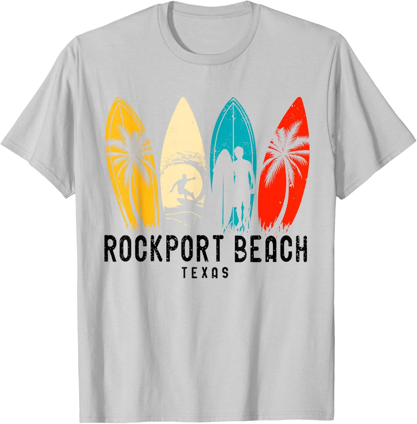 Vintage Rockport Beach Texas Surfboarder T-Shirt - T-Shirt | Ash