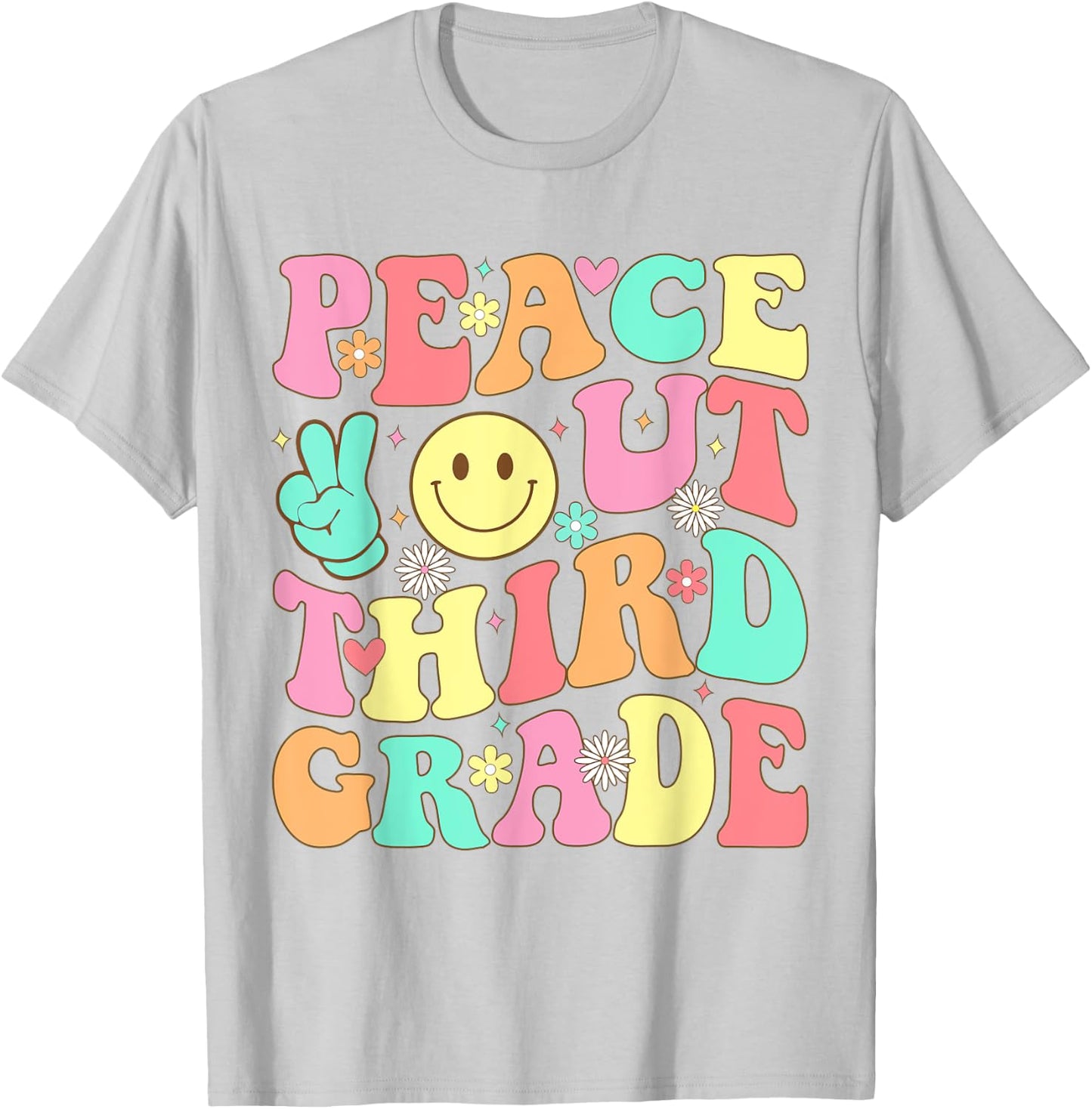Peace Out Third Grade Groovy 3rd Grade Last day of school T-Shirt - T-Shirt | Ash