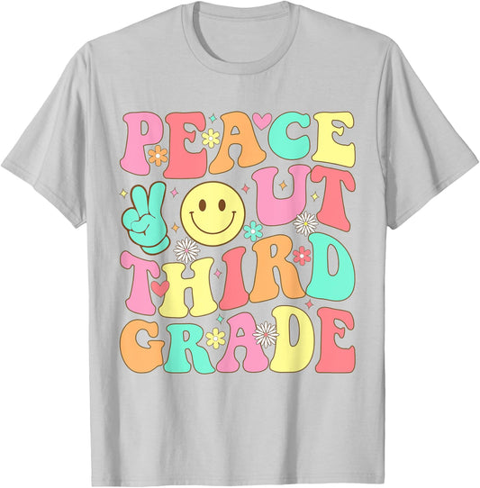 Peace Out Third Grade Groovy 3rd Grade Last day of school T-Shirt - T-Shirt | Ash