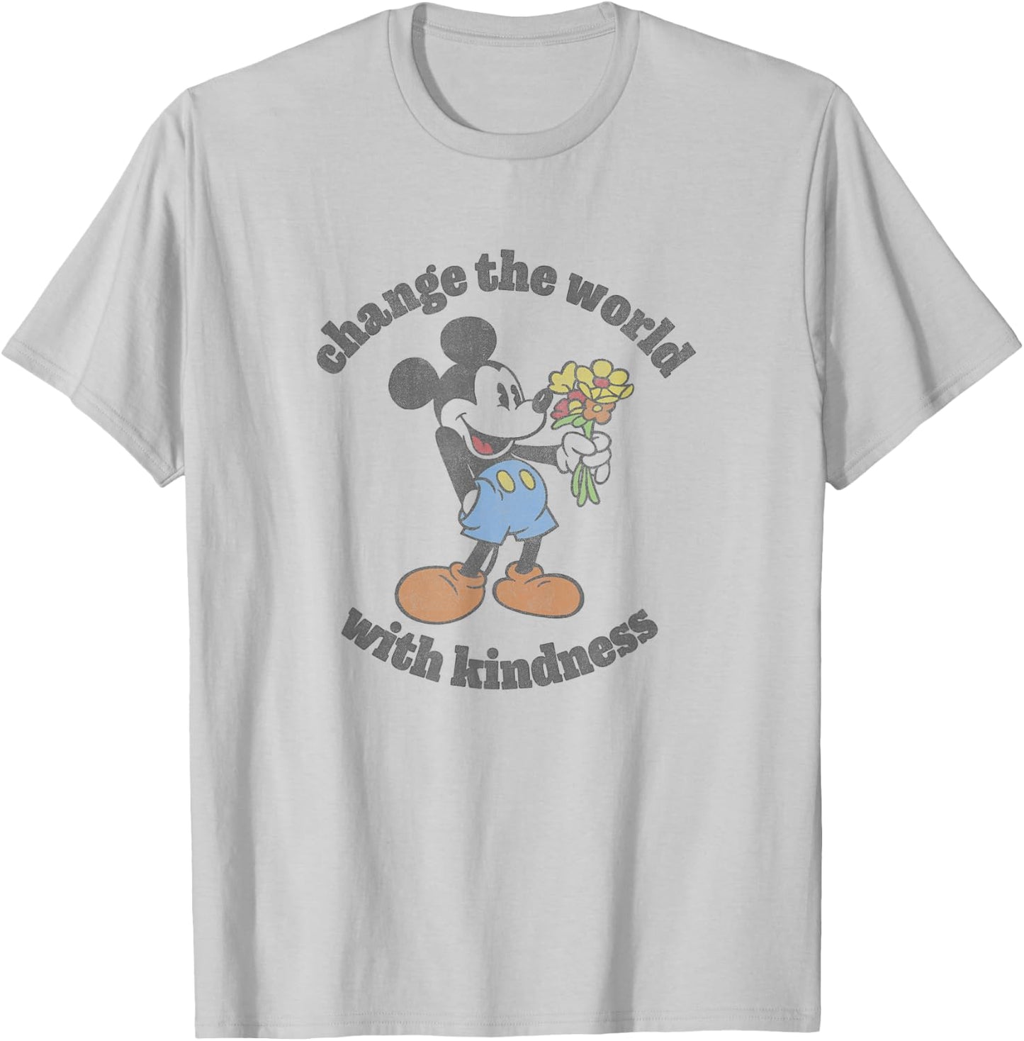 Disney Mickey With Flowers Change The World With Kindness T-Shirt - T-Shirt | Ash